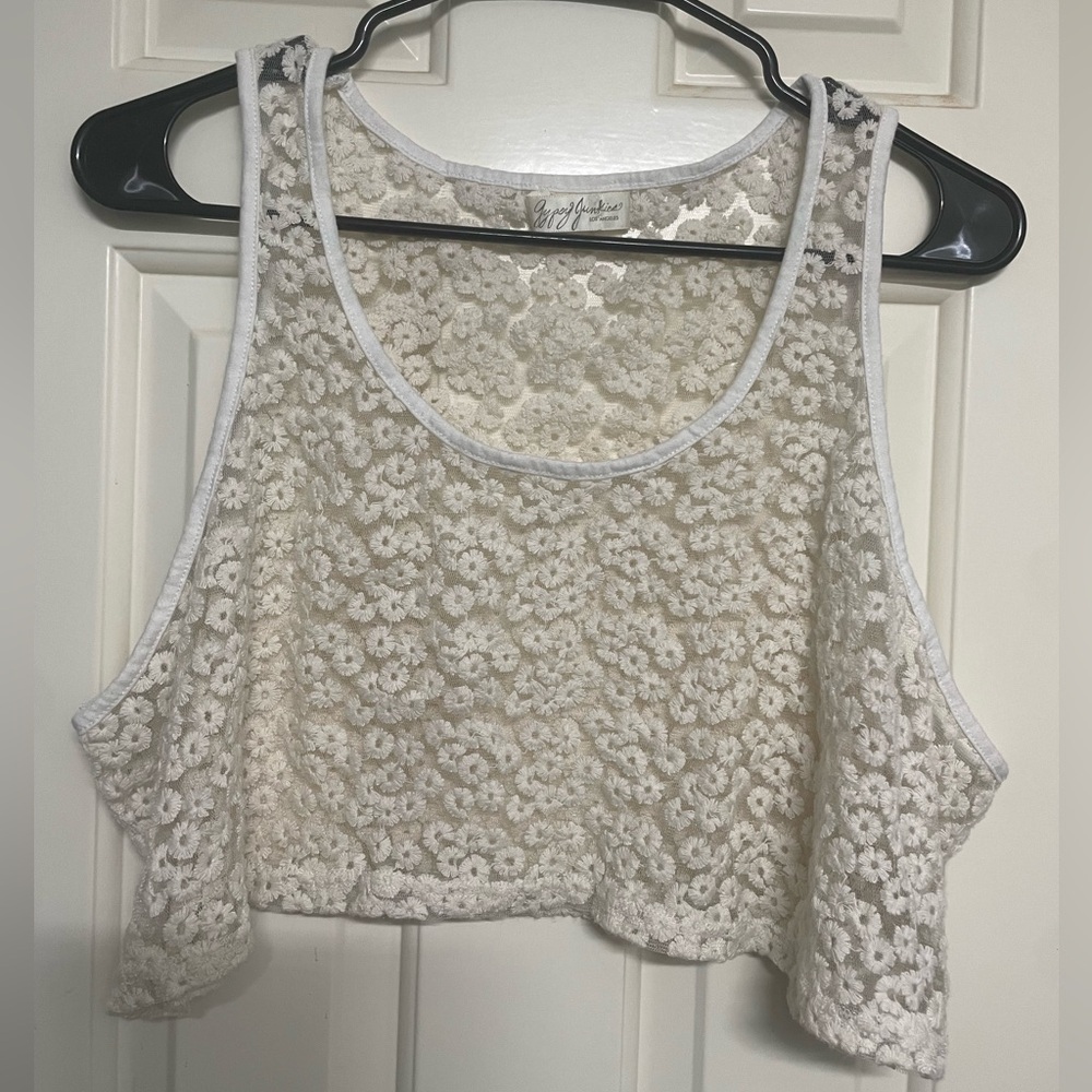 Gypsy Junkies Chic White Floral Lace Crop Top